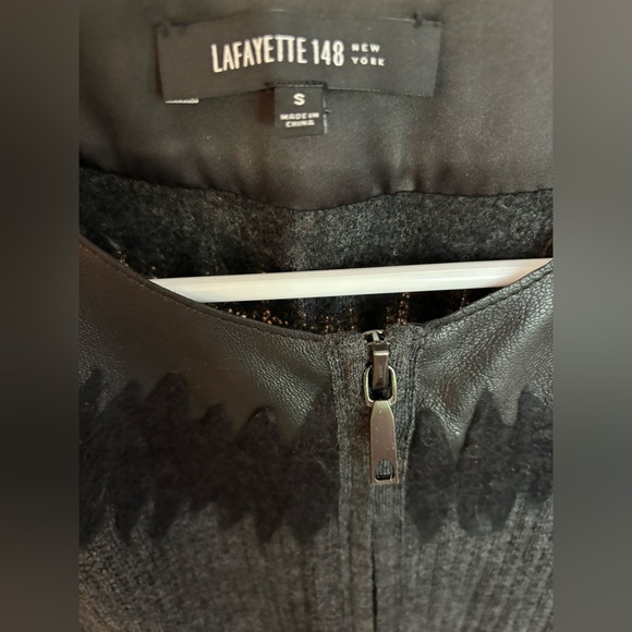 Lafayette 148 New York Size Small Brushed Wool, leather Combo Cardigan - Picture 7 of 8